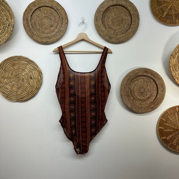 Vintage Y2K 2000s Sun Print Celestial Sheer One Piece Bodysuit Tank Top Festival - Picture 2 of 6